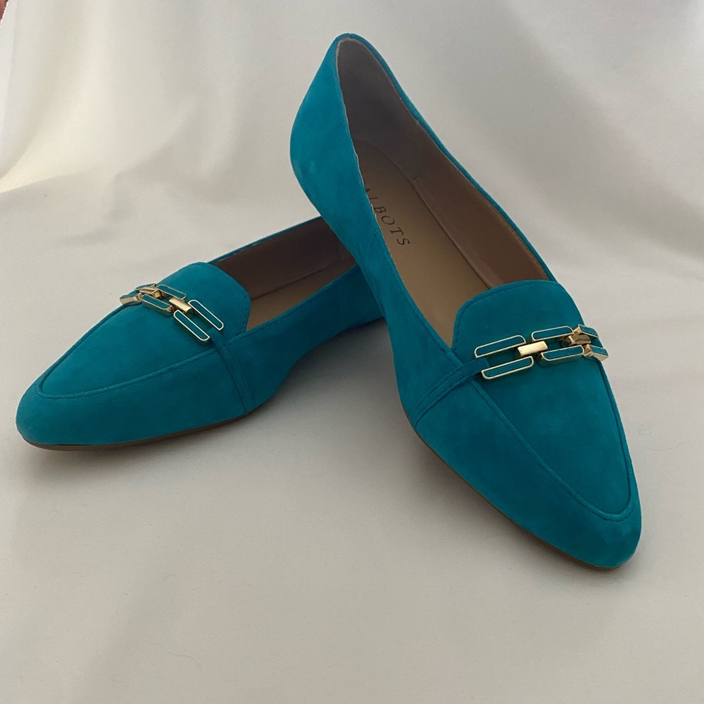 Talbots Francesca Link Turquoise Suede Slip On Driving Flats Women's Size 6M